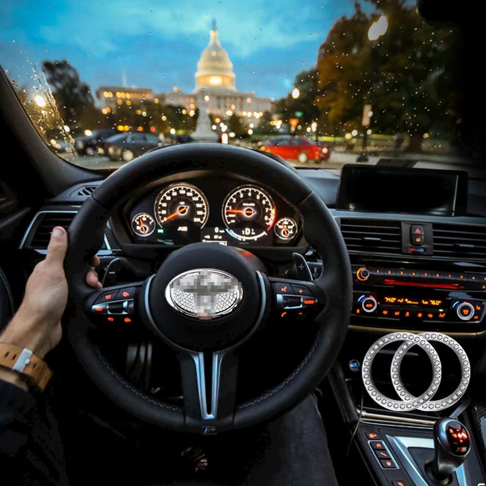 3Pcs Bling Car Steering Wheel Diamond Decal Cover Sticker Accessories Compatible with Camry, Corolla, Rav4, Tundra RAV 4, Highlander - Delicate Leather