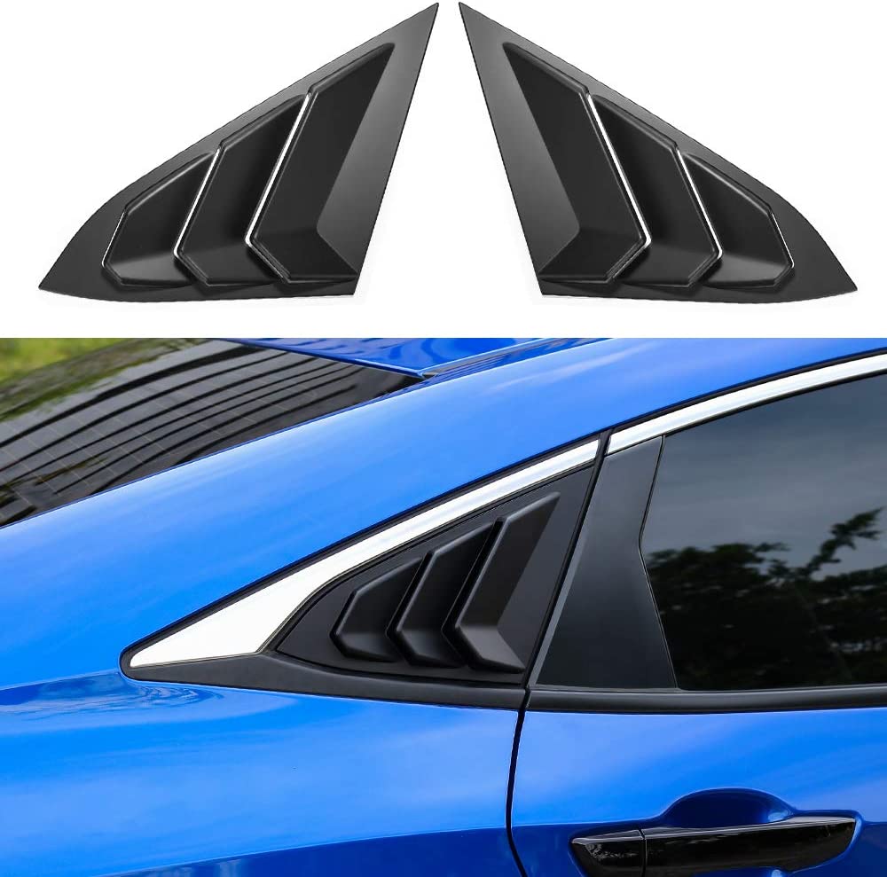 10th Gen Civic Rear Side Window Louvers Racing Style Triangular Window Glass Blinds Compatible with Civic Sedan 2021 2020 2019 2018 2017 2016 - Delicate Leather