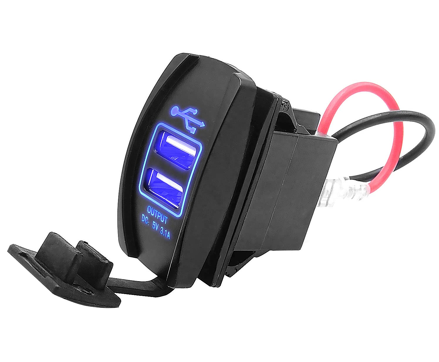 Universal Dual USB Power Charger Carling ARB Rocker Switch Blue LED Light Compatible with Any 12-24V car, Motorcycle, Electric car, ATV, UTV, Boat etc - Delicate Leather