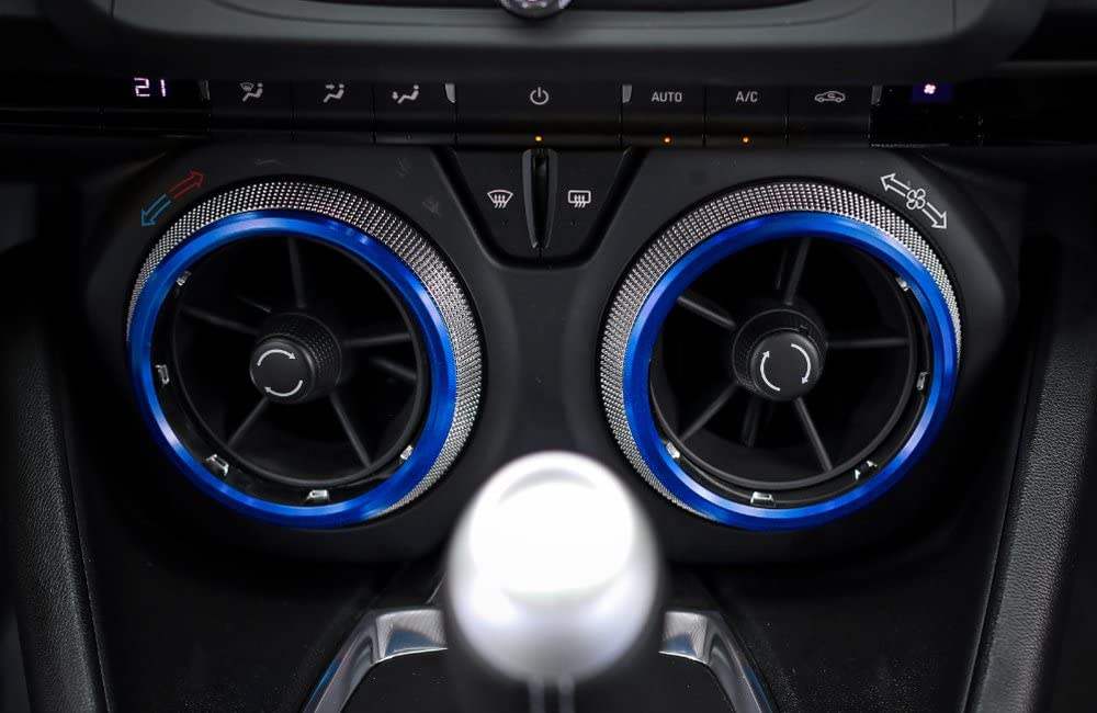 4pcs Blue Air Conditioning Air Outlet Vent Cover Ring Decor Sticker Compatible with Camaro 2017+ - Delicate Leather