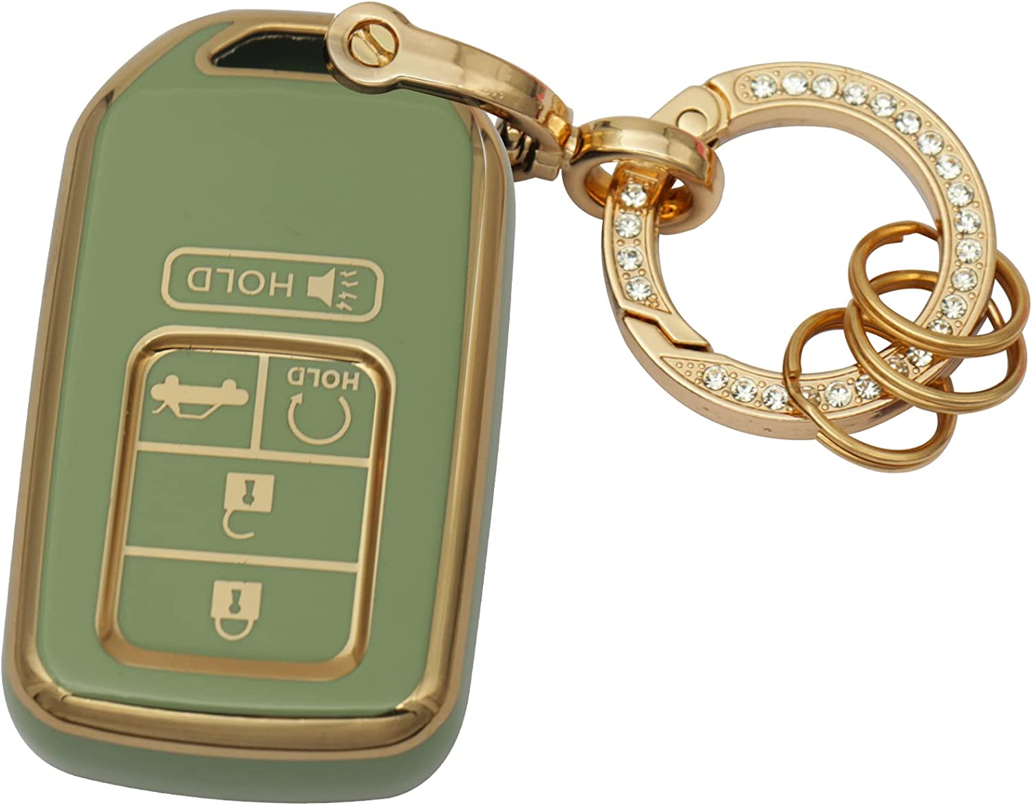 Key Fob Cover Soft 4 5 Buttons TPU Protection Key Case Shell with Fashion Gold Bling Keychain Compatible with Civic Accord Pilot CRV HRV CRZ Fit Odyssey Ridgeline JED Crosstour