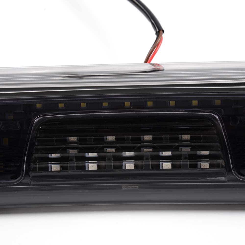 LED 3rd Brake Light, Compatible with 14-18 Silverado Sierra 1500 2500 3500 HD Rear High Mount Stop Parking Lamp Cargo Tail Light Black Housing Clear&Smoky Lens - Delicate Leather