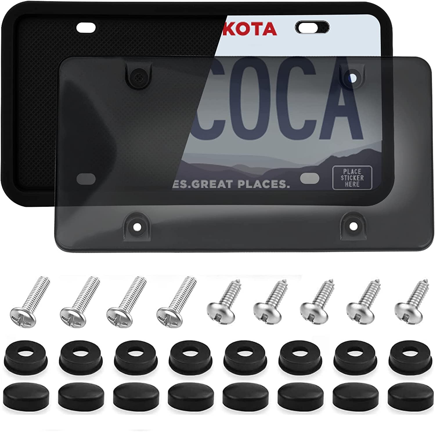 Silicone License Plate Frame, 2 Pack Black Silicone Lisence Plate Frame,Front License Plate Holders Bracket for US Vehicles BMW Toyota Rav4 Honda Audi Rear - Delicate Leather