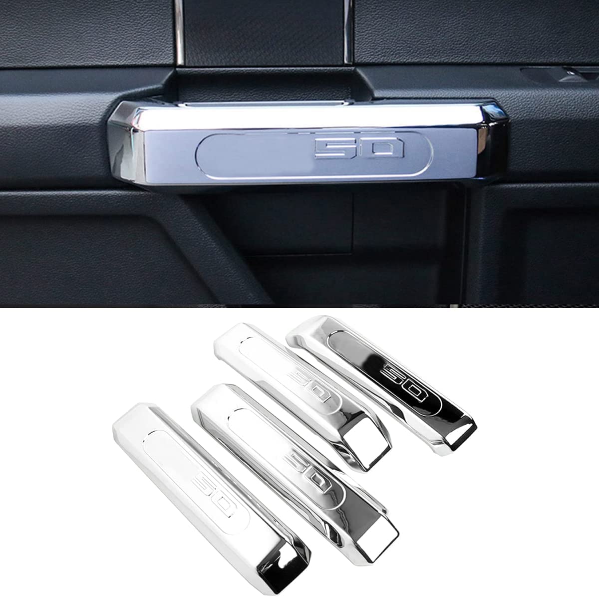 F-150 ABS Chrome Inner Door Handles Cover Trim for F150 2015 2016 2017 2018 2019 2020 (4pcs) - Delicate Leather