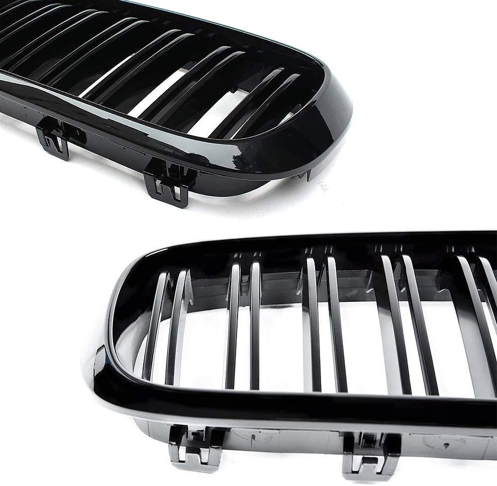 F15 Grill for X5 F15 X6 F16 X5M X6M 2014-2019 (ABS Gloss Black Kidney Grill, Double Slats, 2-pc Set) - Delicate Leather