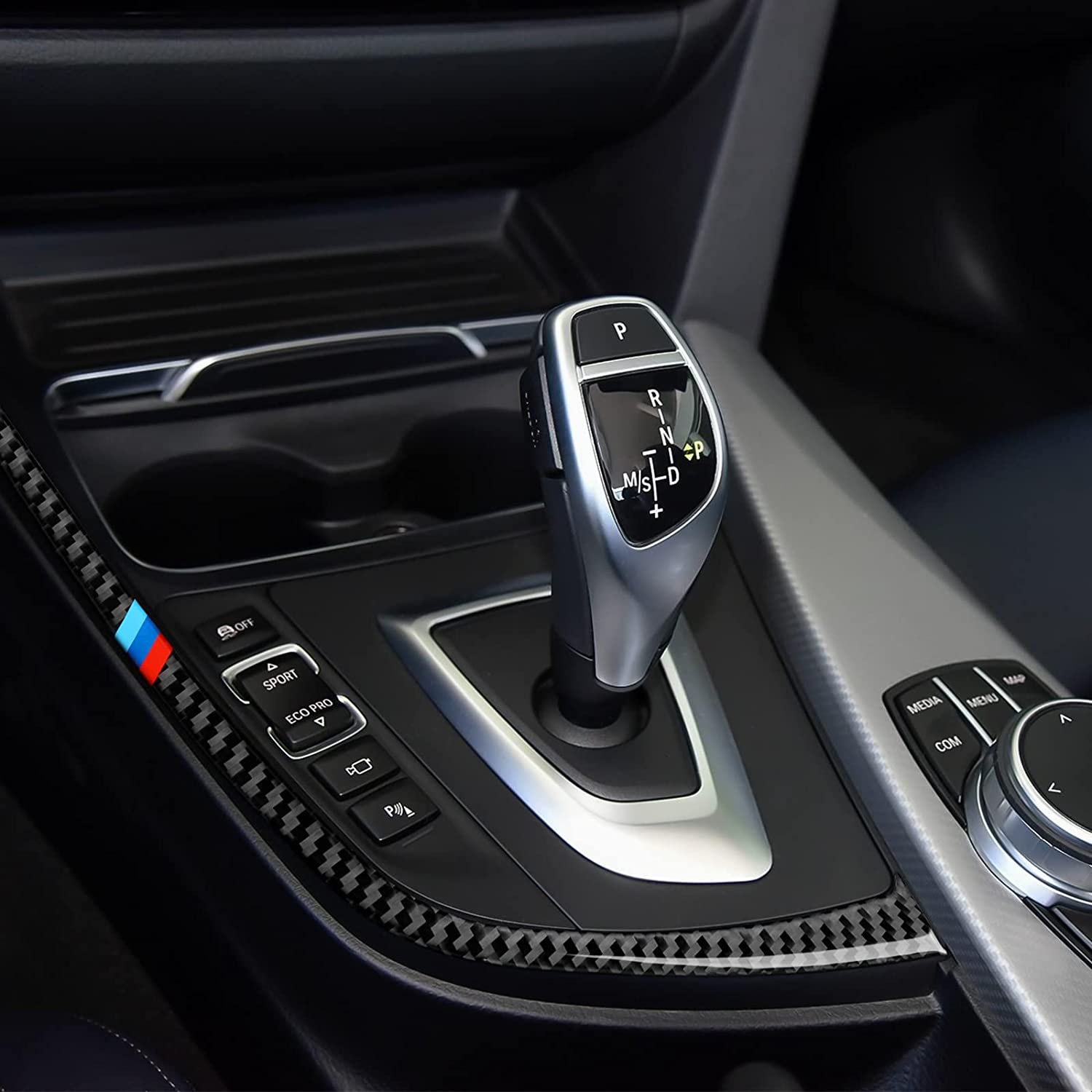 Car Gear Shift Trim Soft Carbon Fiber Decal Sticker Compatible with F30 F31 F34 3GT F32 F33 F36 3 4 Series Accessories, 2012-2020 - Delicate Leather