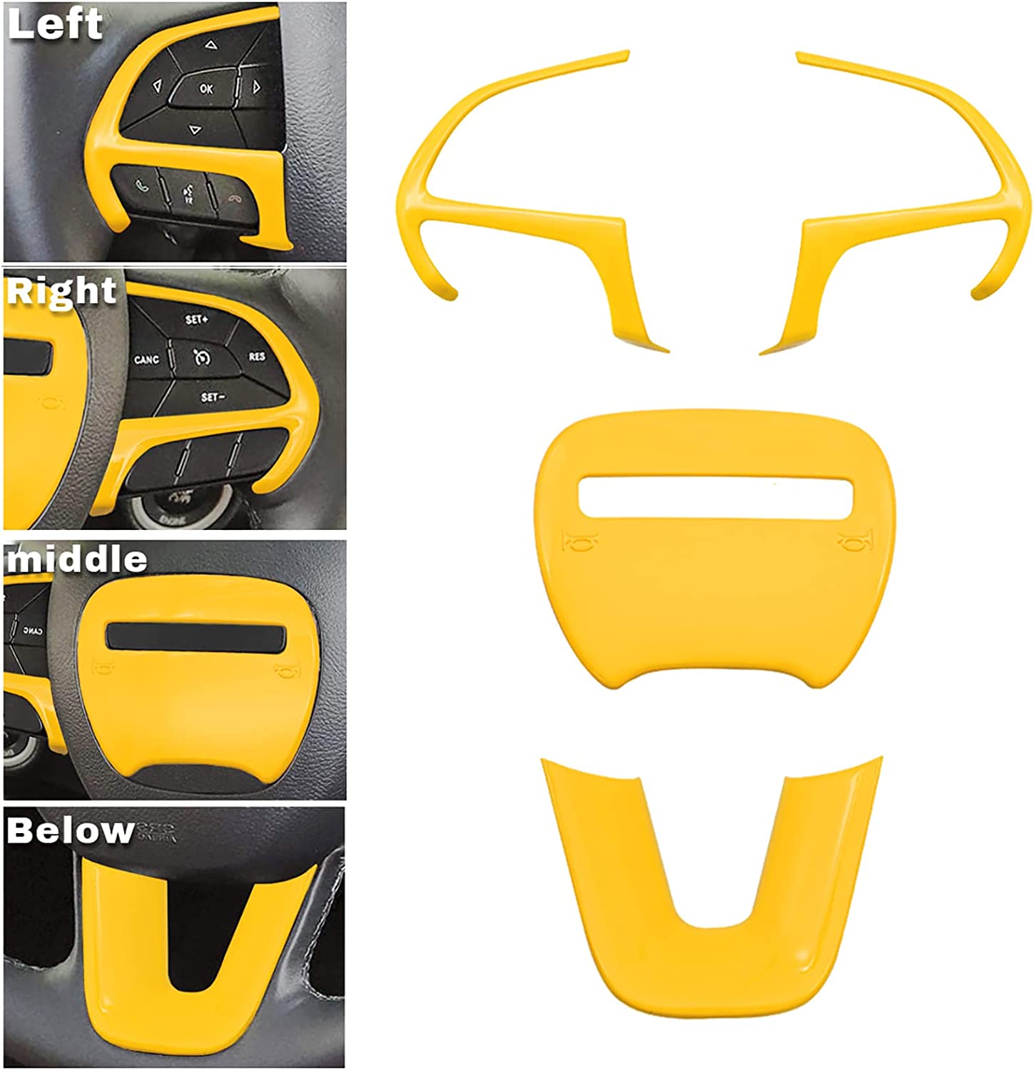 Steering Wheel Cover Trim for 2014-2019 Durango, 2015-2020 Charger Challenger, Grand Cherokee SRT8, ABS 4 Pcs - Delicate Leather