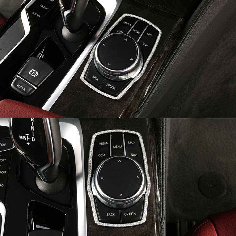 BMW Bling Car Interior Accessories Multimedia Button Frame Cover Metal Auto Decoration Trims Crystal Decal Stickers Compatible for BMW 525i 528i 530i 540i 6GT 7 Series X3 X4 M5 - Delicate Leather