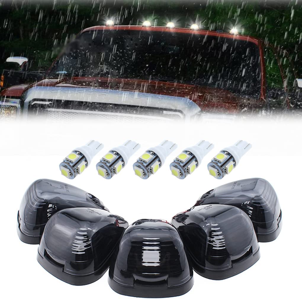 5X Black Smoke Lens Cab Roof Marker Running Lamps w/Blue LED Lights - Delicate Leather