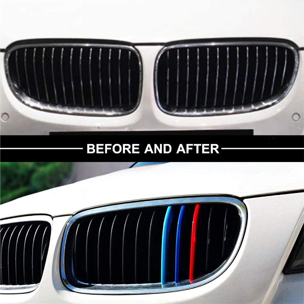 M-Colored Stripe Grille Insert Trims Compatible with 2009-2012 E90/E91 3 Series 12-Beam Standard Grill - Delicate Leather