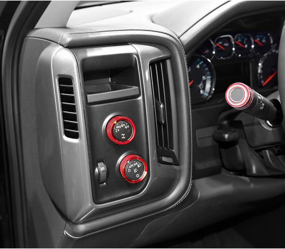 AC Audio Knob Cover Compatible with 2015-2022 Center Console Auto Climate Control Turn Signal 4WD Light Switch Knob Cover Trim Ring 7pcs - Delicate Leather