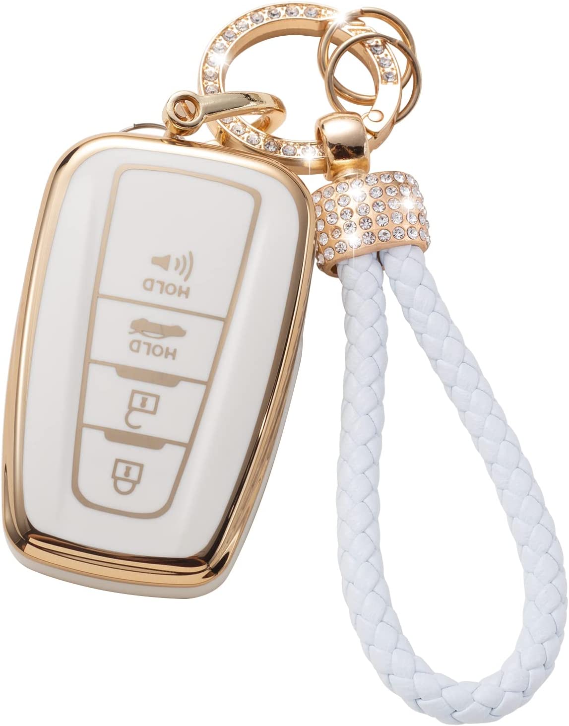 Toyota Key Fob Cover with Lanyard, Car Key Case Protection for 2018-2022 Camry RAV4 Highlander Avalon C-HR Prius Corolla GT86 Smart Key Holder - Delicate Leather