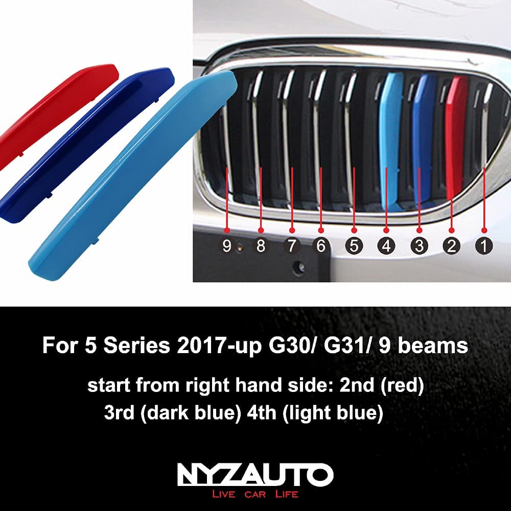 M-Colored Stripe Grille Insert Trims Compatible with 2017-up G30 G31 5 Series 520i 530i 540i 550i 9-Beam Kidney Grille - Delicate Leather