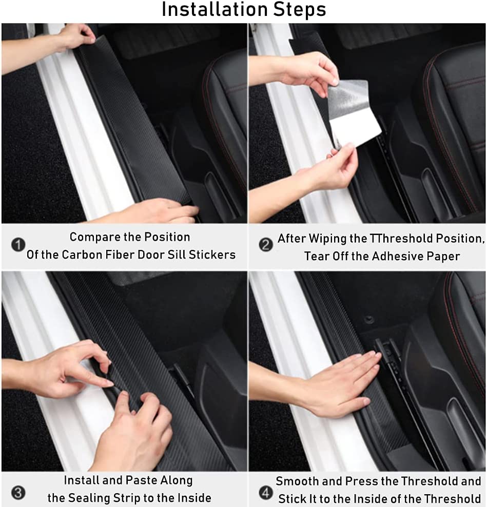 5PCS for Mitsubishi Door Sill Plate Protectors, Self-Adhesive Carbon Fiber Vinyl Reflective Front/Rear Door Sill Scuff Plate Guard, Welcome Pedal Protector Cover - Delicate Leather