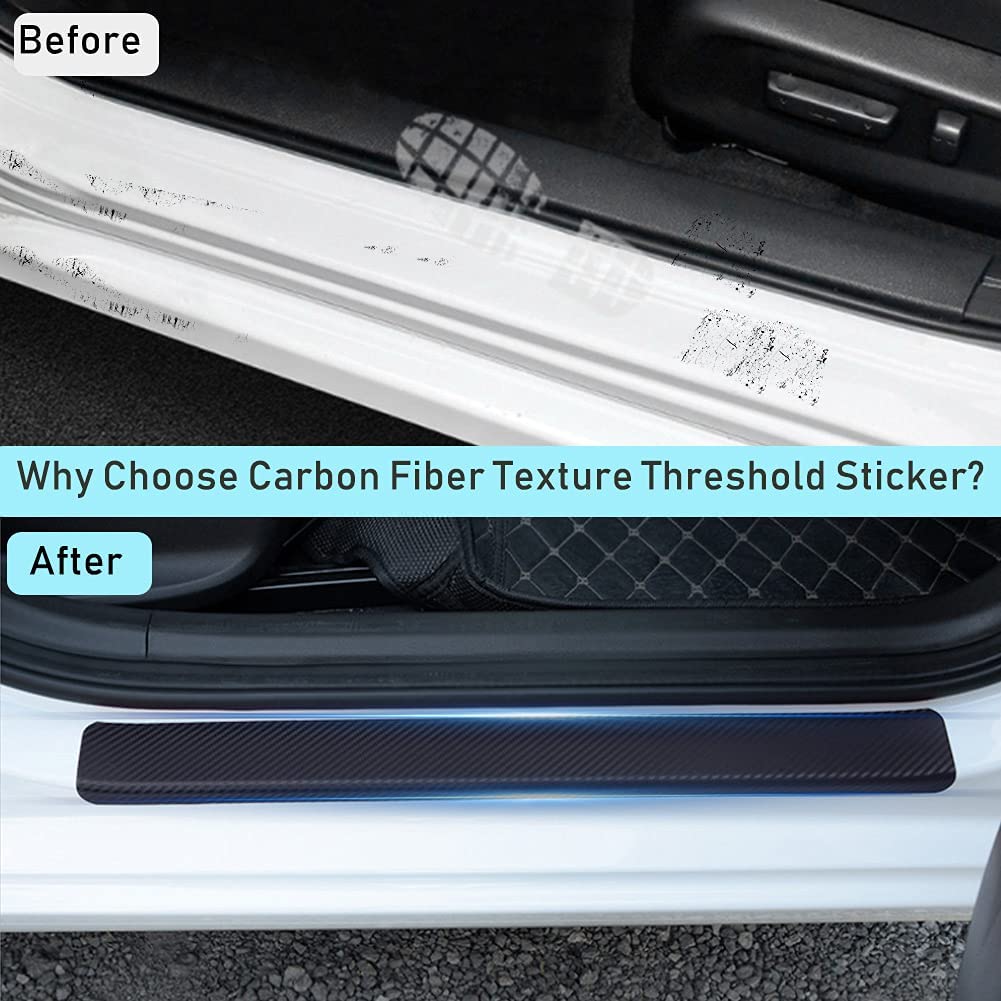 5PCS for Mitsubishi Door Sill Plate Protectors, Self-Adhesive Carbon Fiber Vinyl Reflective Front/Rear Door Sill Scuff Plate Guard, Welcome Pedal Protector Cover - Delicate Leather