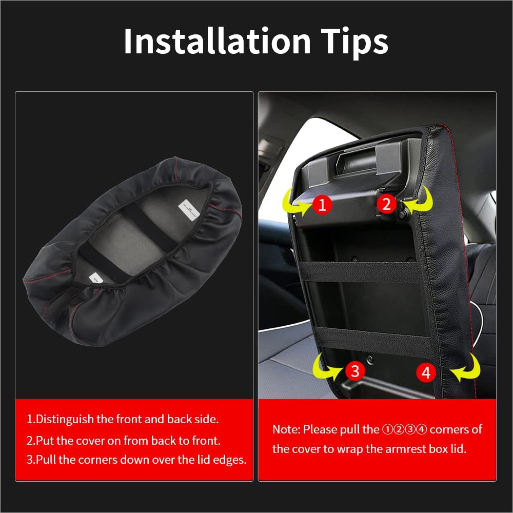 Center Console Cover for Grand Cherokee Accessories 2022-2011 Car Armrest Cover Black Leather Red Stitches Auto Interior Anti-Scratch Protector Pad - Delicate Leather