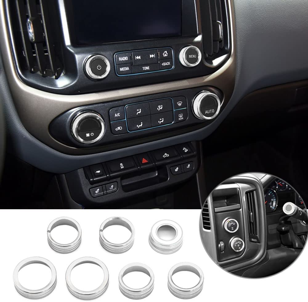 AC Audio Knob Cover Compatible with 2015-2022 Center Console Auto Climate Control Turn Signal 4WD Light Switch Knob Cover Trim Ring 7pcs - Delicate Leather