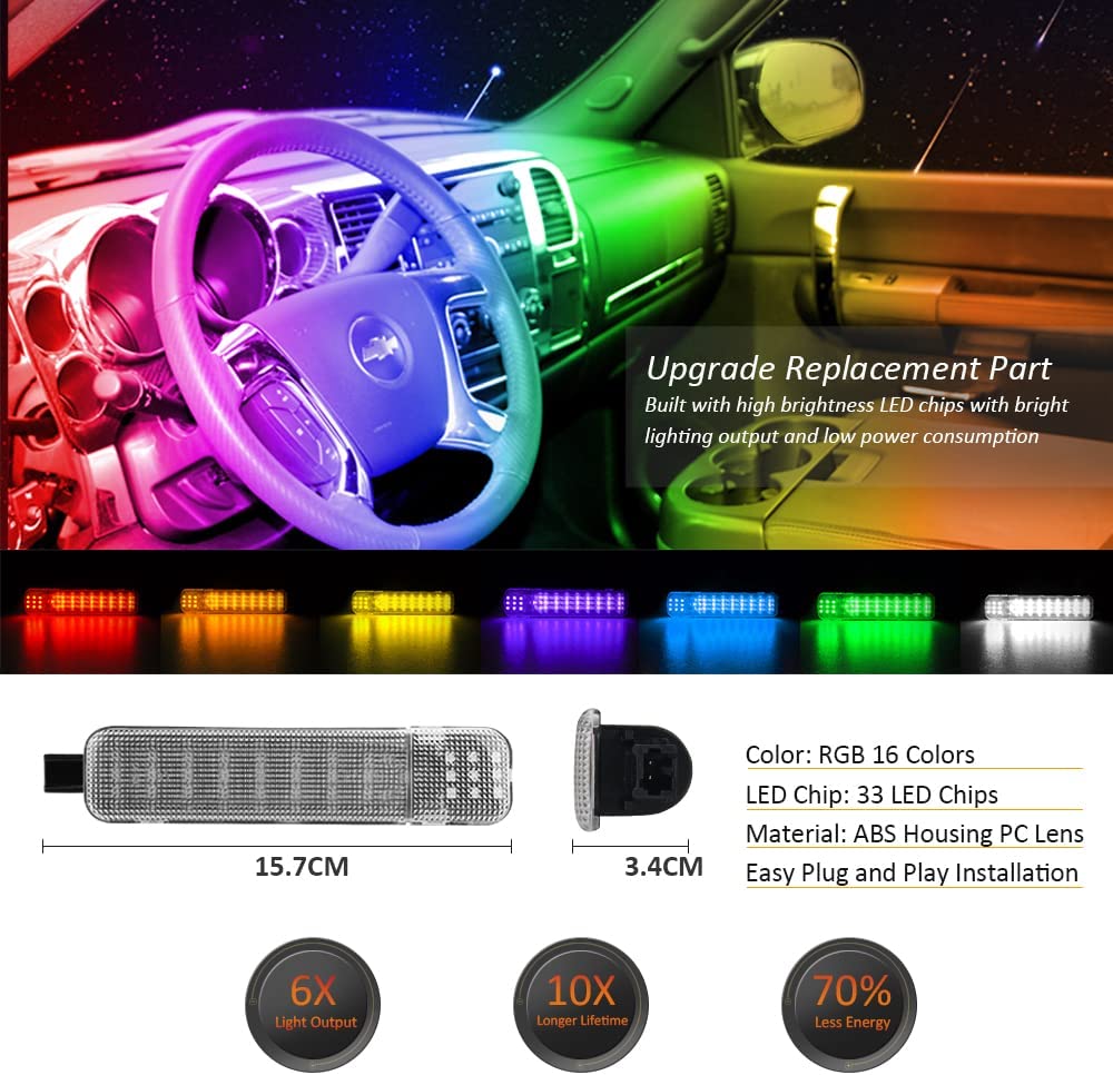 RGB LED Interior Door Panel Courtesy Light Multi-Color Door Lights Assembly Multi-Color for C/K Silverado/Sierra 1500 2500 3500 Suburban Tahoe Avalanche Yukon Escalade - Delicate Leather