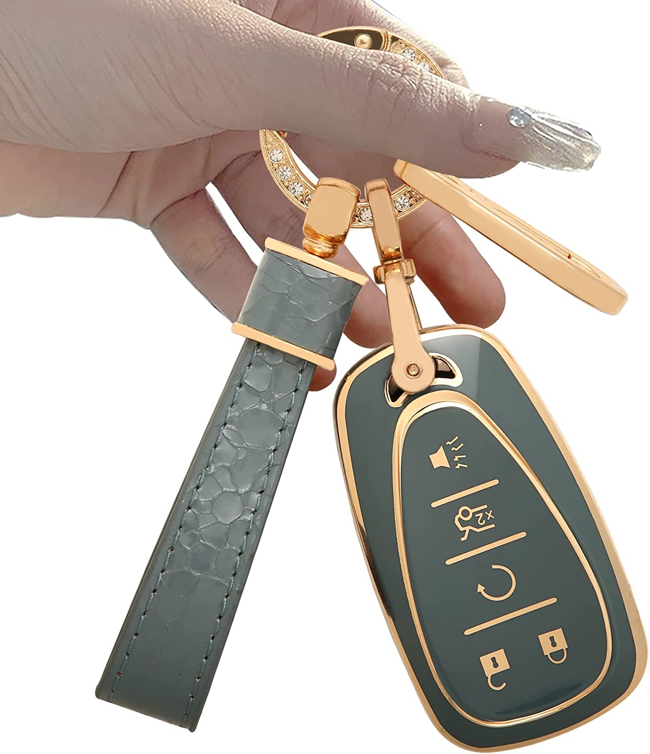 Key fob Cover.Two different materials keychain Accessories, 5 colors TPU key Cover 5 Buttons Smart Key