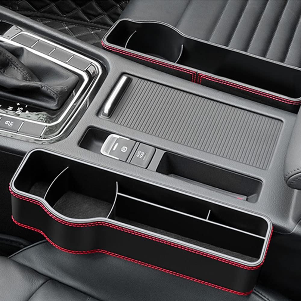 2 PCS Universal Car Seat Gap Storage Box, Custom For Cars, Cup Holder Mobile Phone Holder Multifunctional Auto Accessories PU Leather Seat Catcher Gap Filler Car Organizer Compartment - Delicate Leather