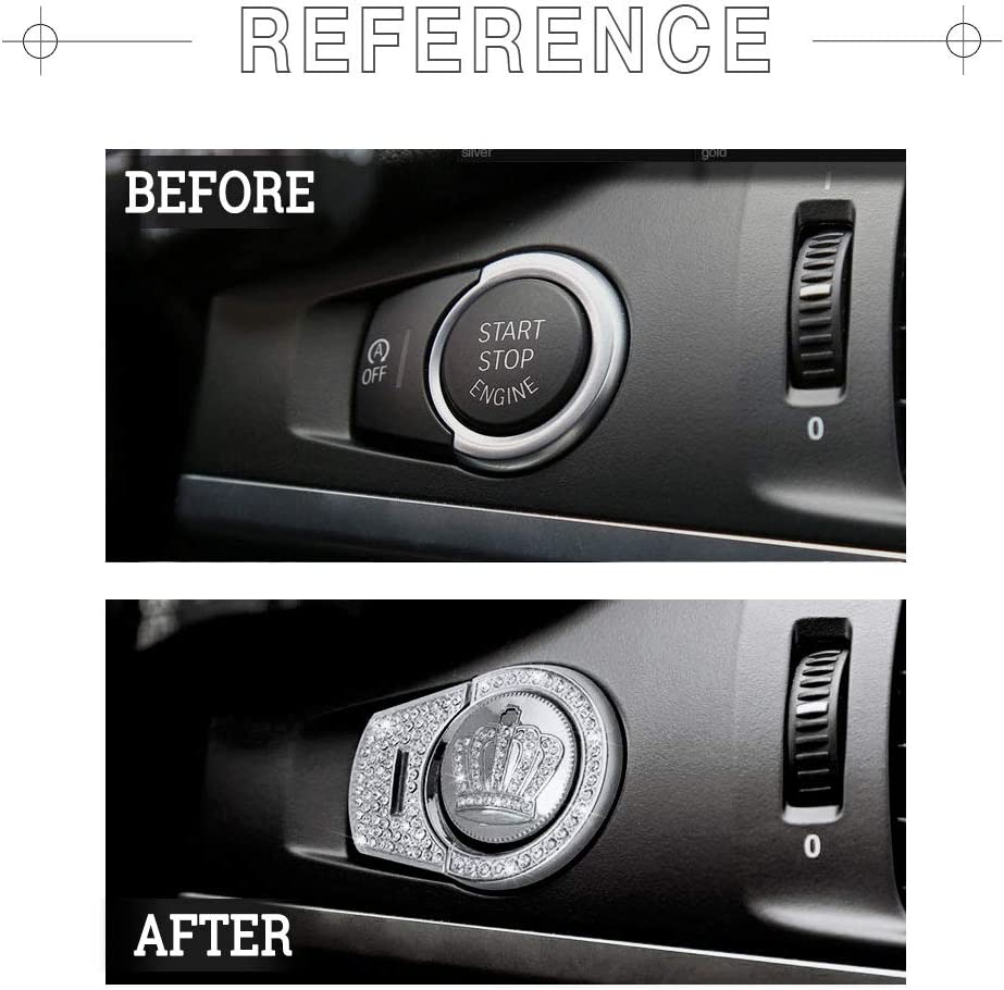 Compatible Ignition Caps for Accessories Parts Start Stop Button Covers Engine Decal Bling Interior Decorations 3 5 7 Series X3 X4 X5 X6 F30 F31 G31 F13 G01 xDrive Women Men Crystal Silver - Delicate Leather