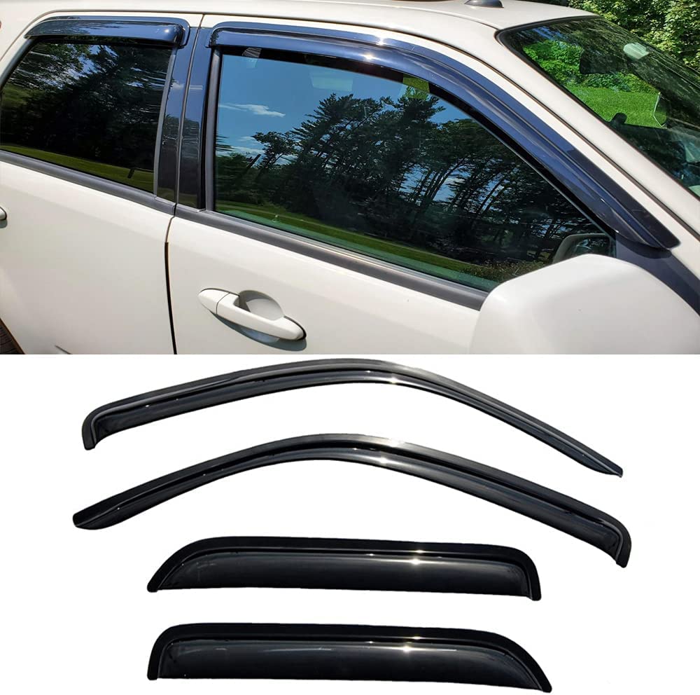 Original Side Window Wind Deflector, 4pcs Out-Channel Tape-On Rain Guards Set, Vent Visor Compatible with 2001-2012 Ford Escape 2008-2011 Mazda Tribute 2005-2011 Mercury Mariner 94059 - Delicate Leather
