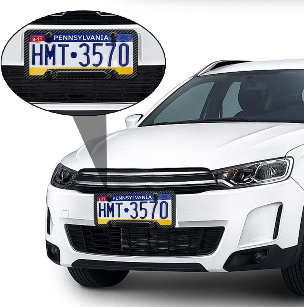 2 Pack for Infiniti License Plate Frames Cover - Black Carbon Fiber Aluminum Alloy Weather-Proof/Rattle Proof Front & Rear Tag Licese Plate Cover - Delicate Leather