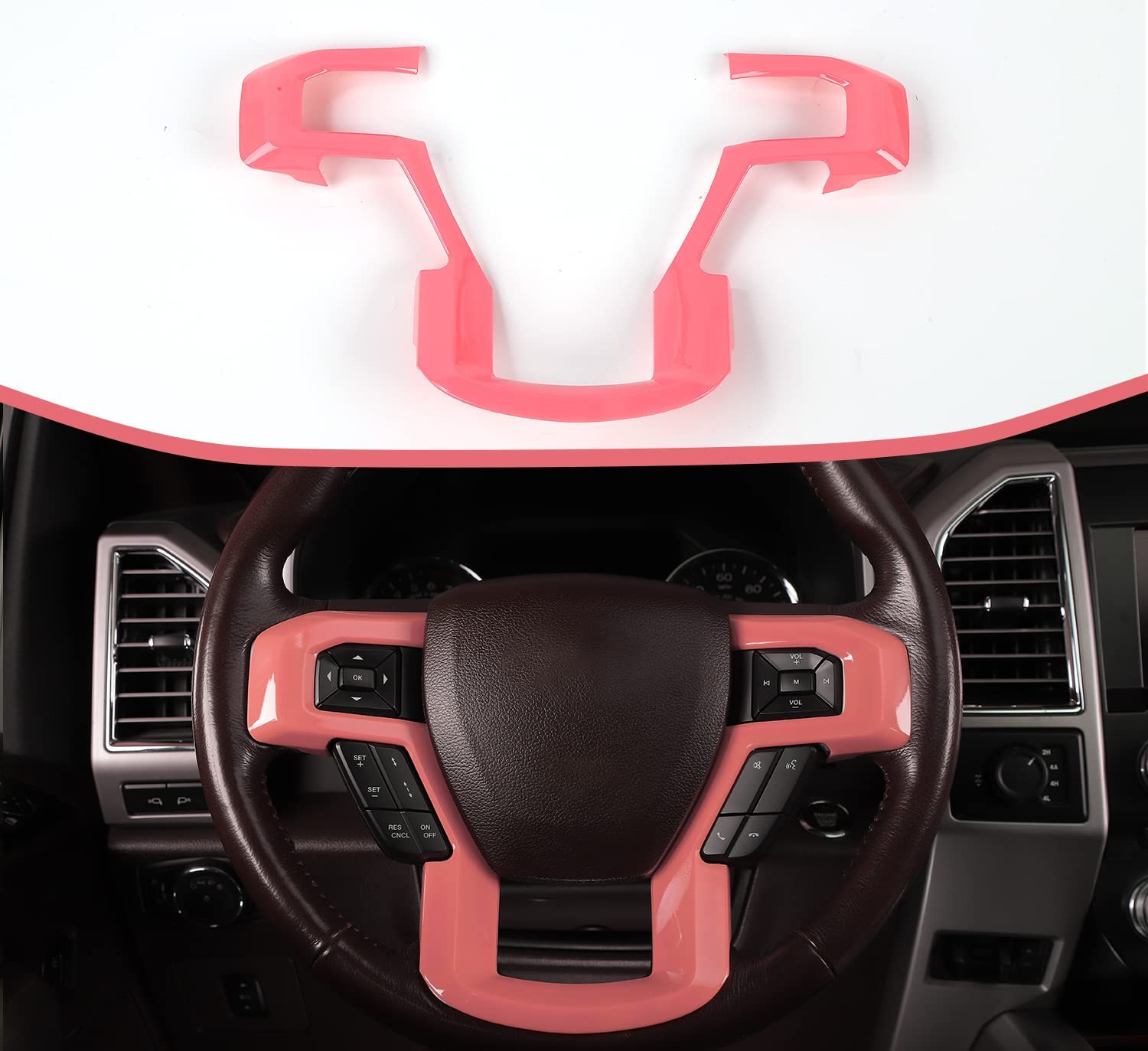 Steering Wheel Decoration Cover Frame Trim for 2015 2016 2017 2018 2019 2020 F150 F250 F350 Super Duty - Delicate Leather