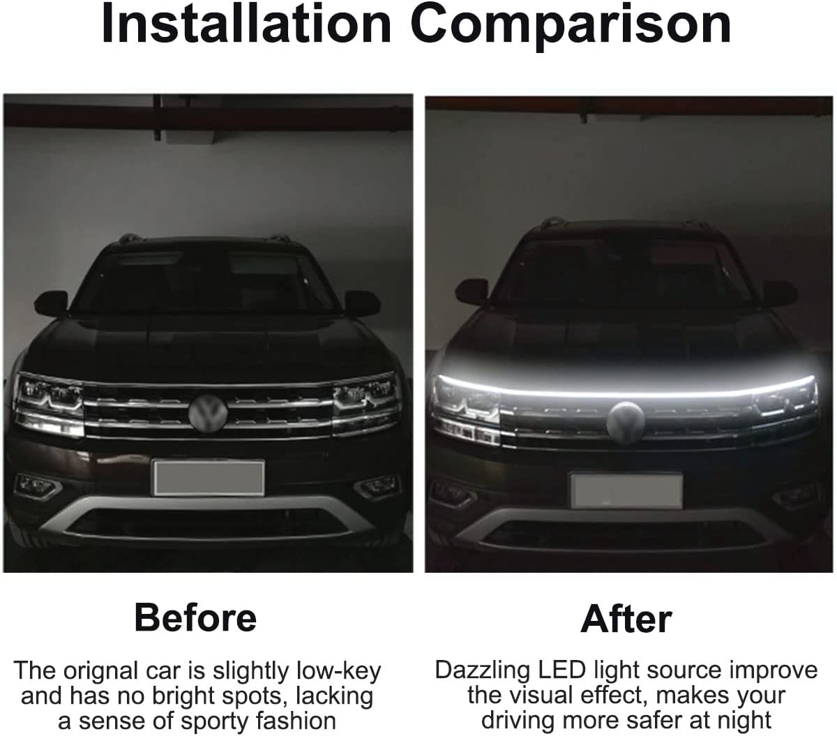 Car Hood LED Strip Lights, 59 Inch Flexible Headlights Waterproof Exterior Car Led Light Daytime Running Light Strips Hood Light for Car, Truck - Delicate Leather