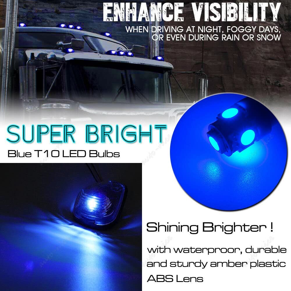 5X Black Smoke Lens Cab Roof Marker Running Lamps w/Blue LED Lights - Delicate Leather