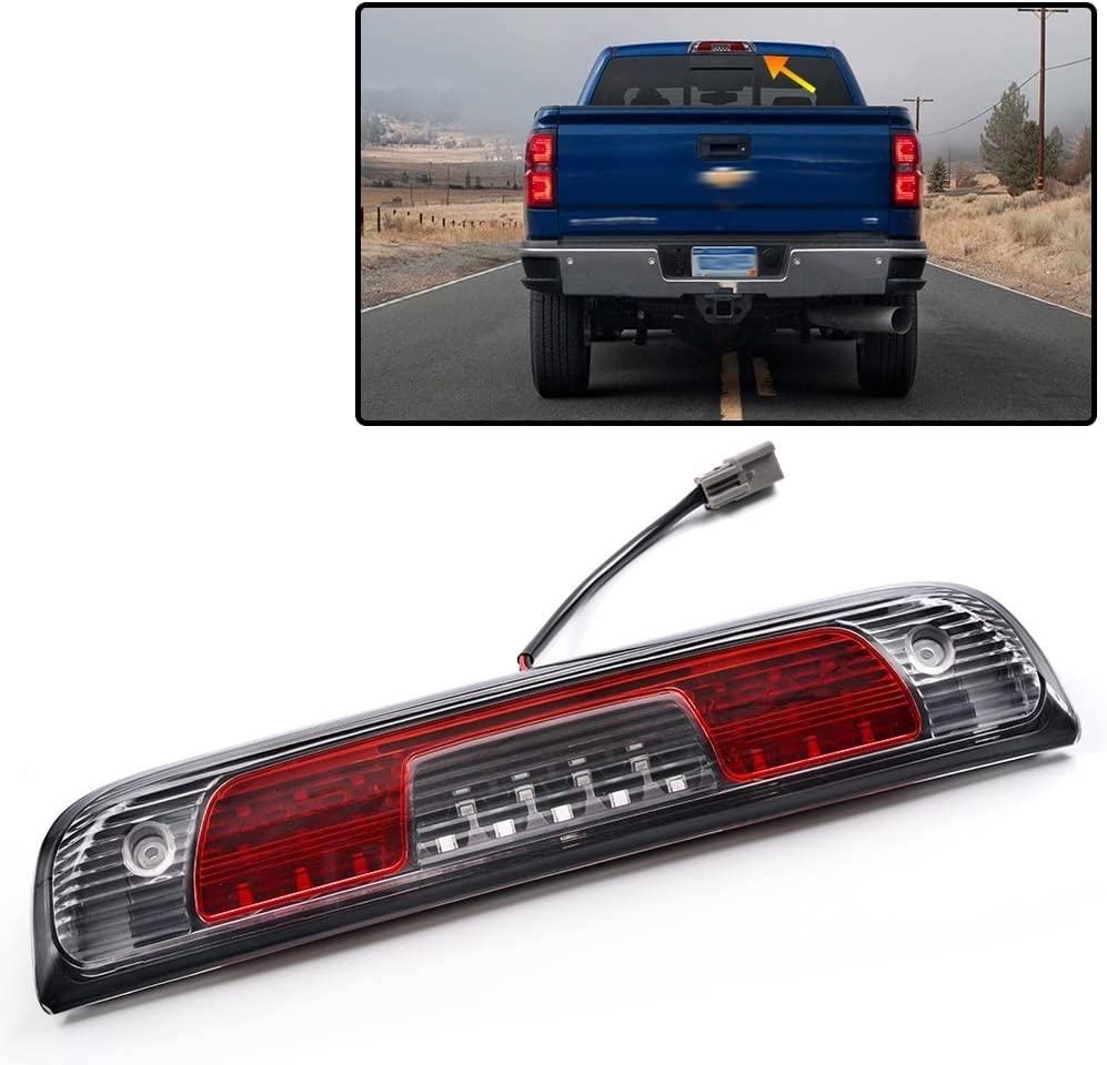 LED 3rd Brake Light, Compatible with 14-18 Silverado 1500 2500HD 3500 3500HD/14-18 GMC Sierra 1500 2500HD Third Brake Stop Lamp Light Clear&Red Lens Black Housing - Delicate Leather