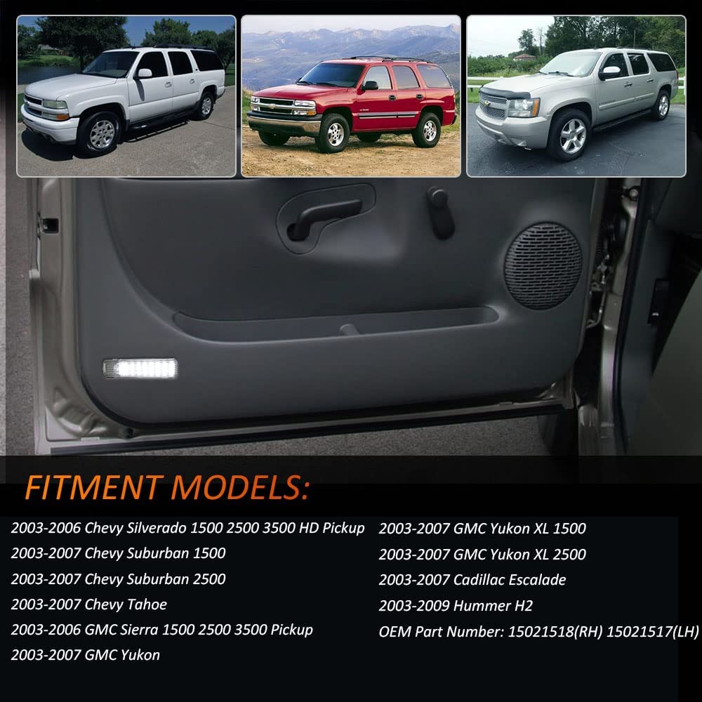 LED Interior Door Panel Light Courtesy Lamp Compatible with Silverado Suburban 1500 2500 Tahoe Avalanche GMC Sierra Yukon Escalade Hum-mer H2, Footwell Step Lights Pack of 2 - Delicate Leather