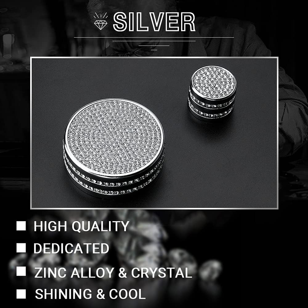 Bling Accessories 3 CX-30 CX30 Volume Media Multimedia Knobs Decals Stickers Covers Cap Car Interior Parts Decoration Men Women Zinc Alloy Rhinestone Silver 2 Pack - Delicate Leather
