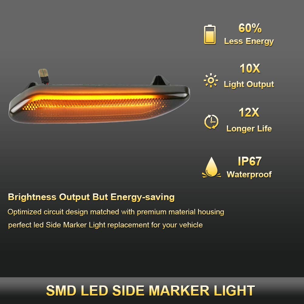 LED Front Fender Side Marker Lights Assembly Smoke Lens Turn Signal Lamp Replacement for R60 R61 Countryman Paceman, 2 Pcs - Delicate Leather