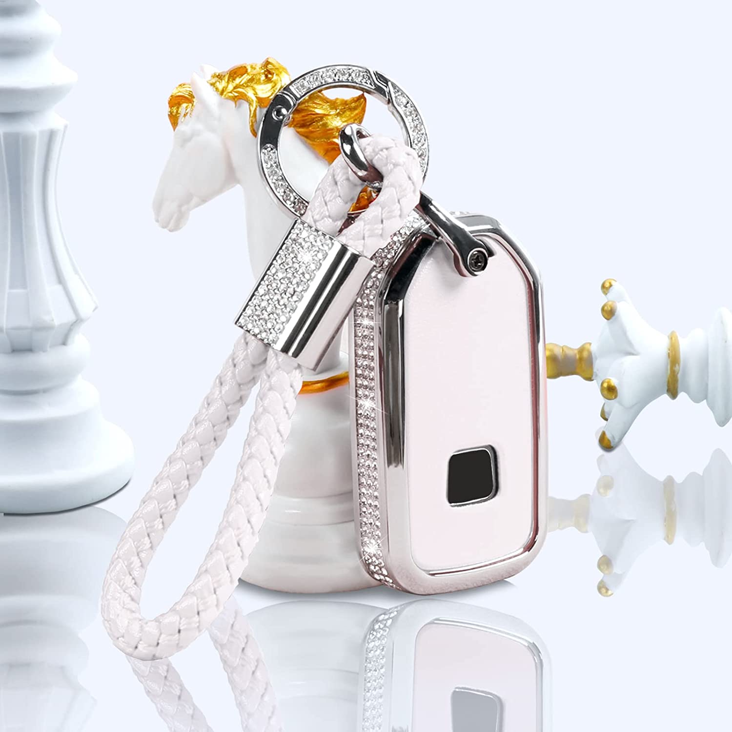 Key Fob Cover with Keychain, Crystal Rhinestones Car Replacement Case, Pink Shell Fit Accord Civic CRV Pilot HRV Odyssey Ridgeline Passport