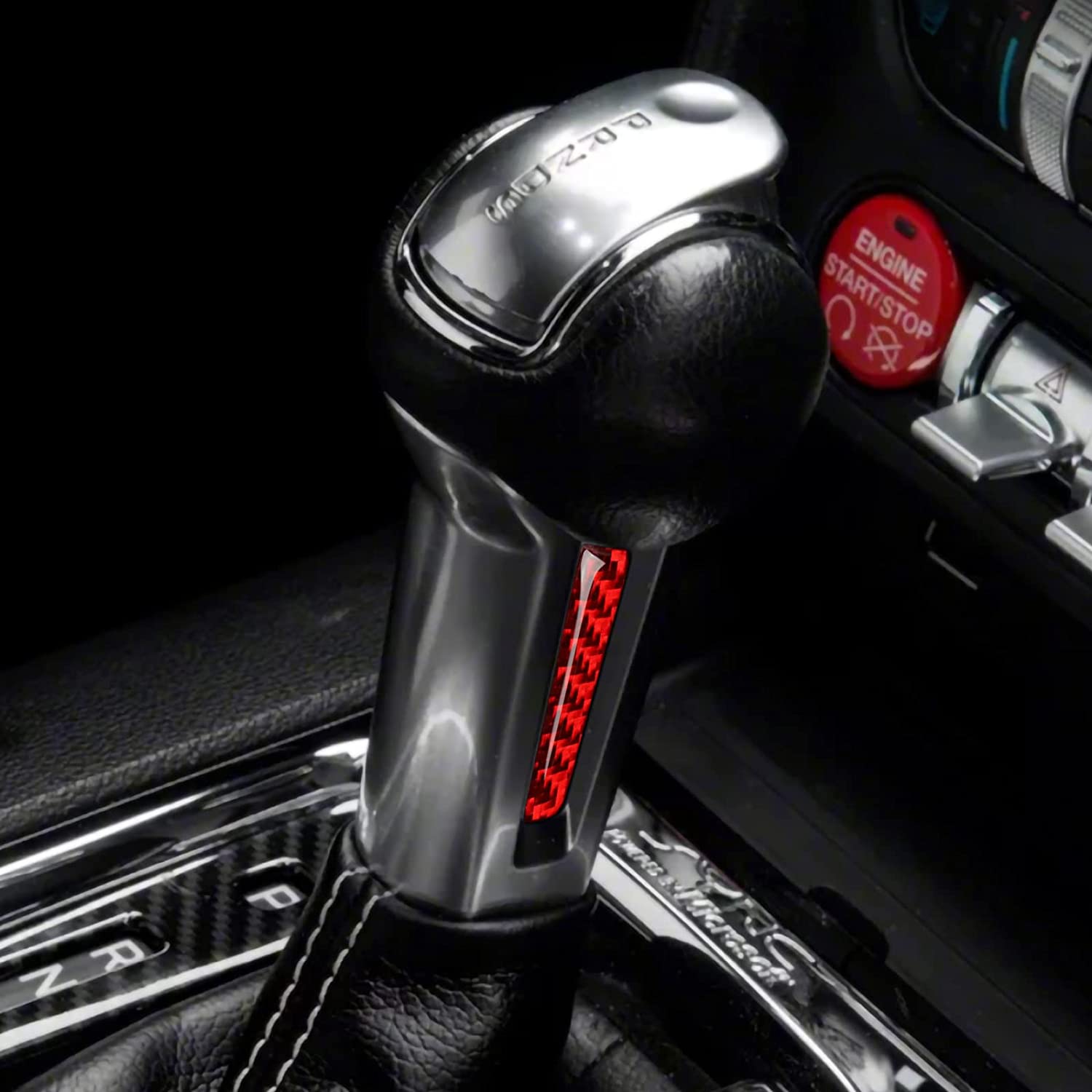 Car Gear Shift Knob Sticker Decal Carbon Fiber Interior Trim Cover Compatible with Mustang 2015 2016 2017 2018 2019 2020 Accessories - Delicate Leather