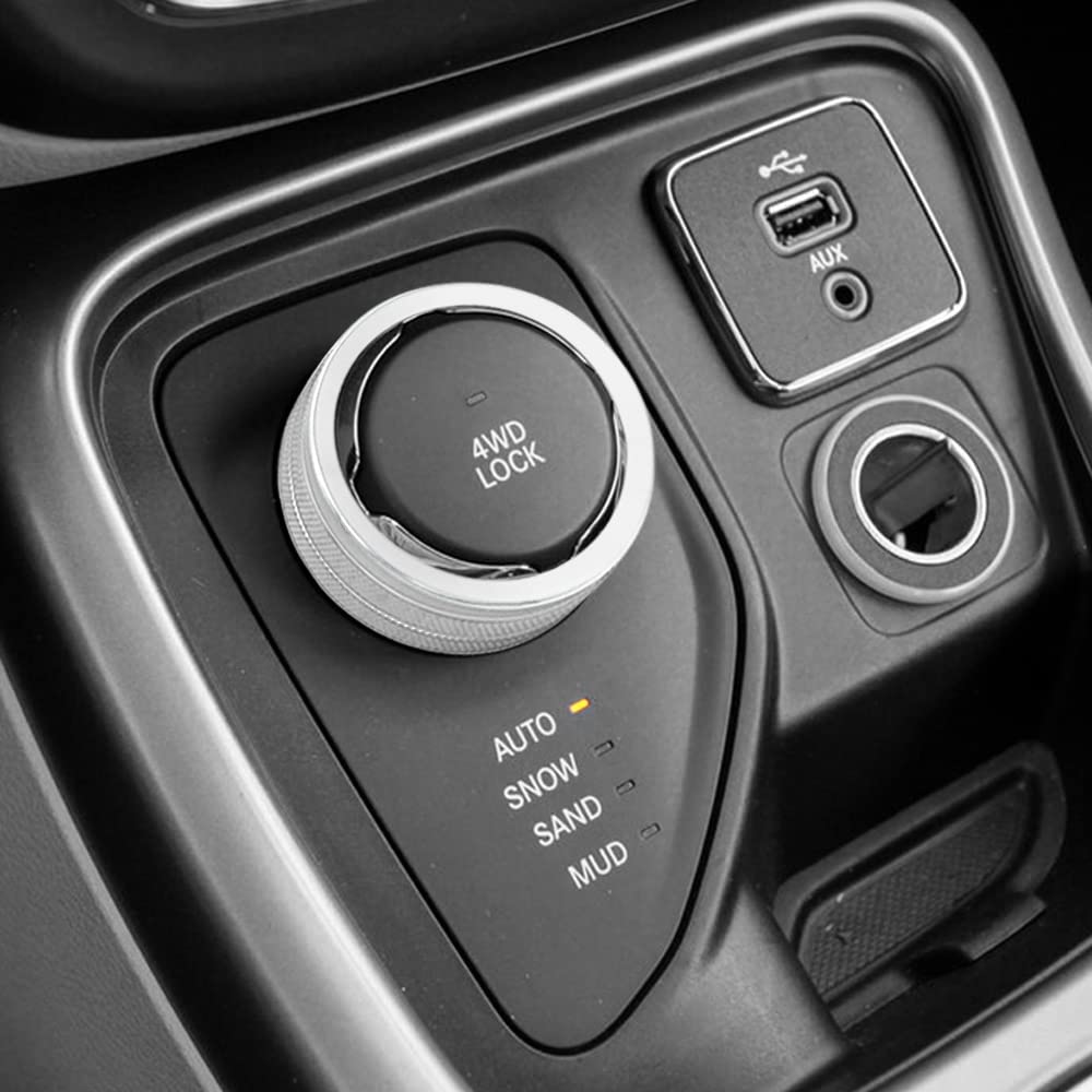 4WD Knob Cover Compatible with Jeep Cherokee Compass Renegade Center Console 4WD Control Switch Knob Button Cover Trim (Silver) - Delicate Leather