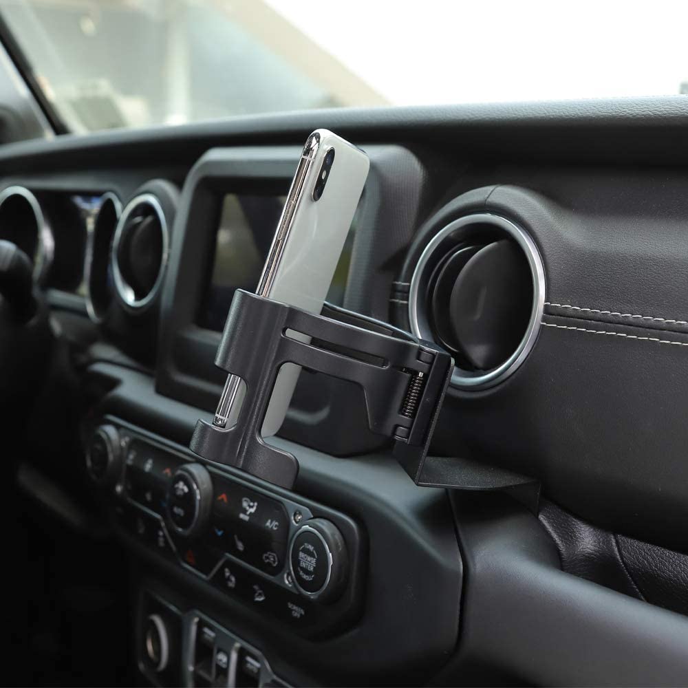 JL & JT Multi-Function Drink Cup Phone Holder, 2 in 1 Bolt-on Stand Bracket Organizer for 2018-2022 Jeep Wrangler JL JLU & Jeep Gladiator JT Trunk - Delicate Leather