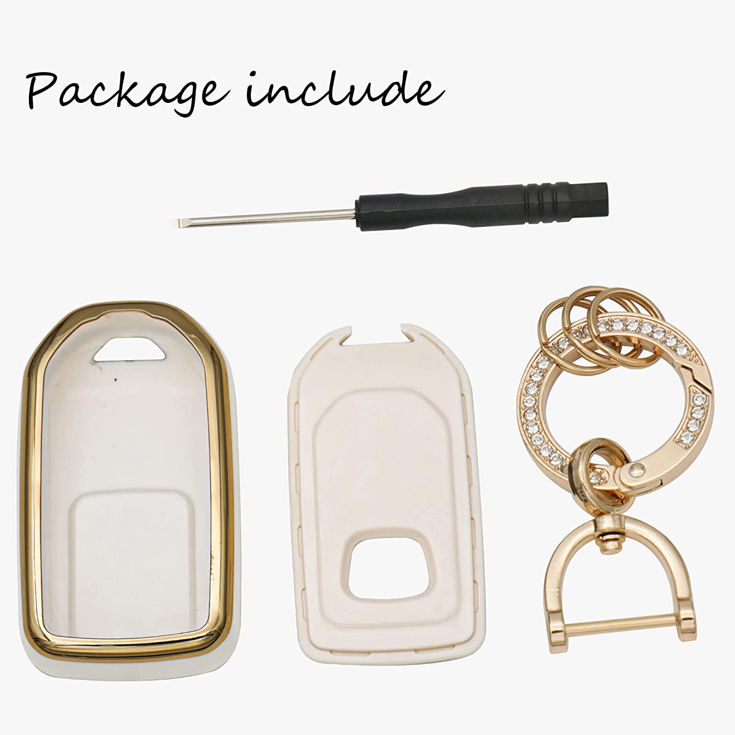 Honda Key Fob Cover Soft 4 5 Buttons TPU Protection Key Case Shell with Fashion Gold Bling Keychain Compatible with Civic Accord Pilot CRV HRV CRZ Fit Odyssey Ridgeline JED Crosstour - Delicate Leather