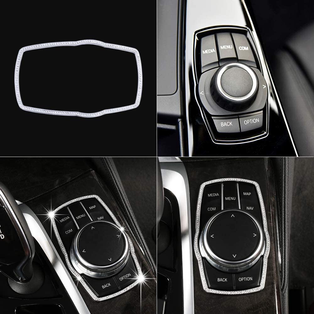 BMW Bling Car Interior Accessories Multimedia Button Frame Cover Metal Auto Decoration Trims Crystal Decal Stickers Compatible for BMW 525i 528i 530i 540i 6GT 7 Series X3 X4 M5 - Delicate Leather