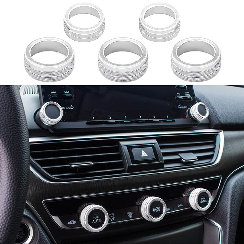 5Pcs Aluminum Car Centre Console AC Air Conditioning Knob Sound Volume Knob Cover Trim Compatible with 10th Accord Sedan Sport EX EX-L LX 2018 2019 2020 2021 - Delicate Leather