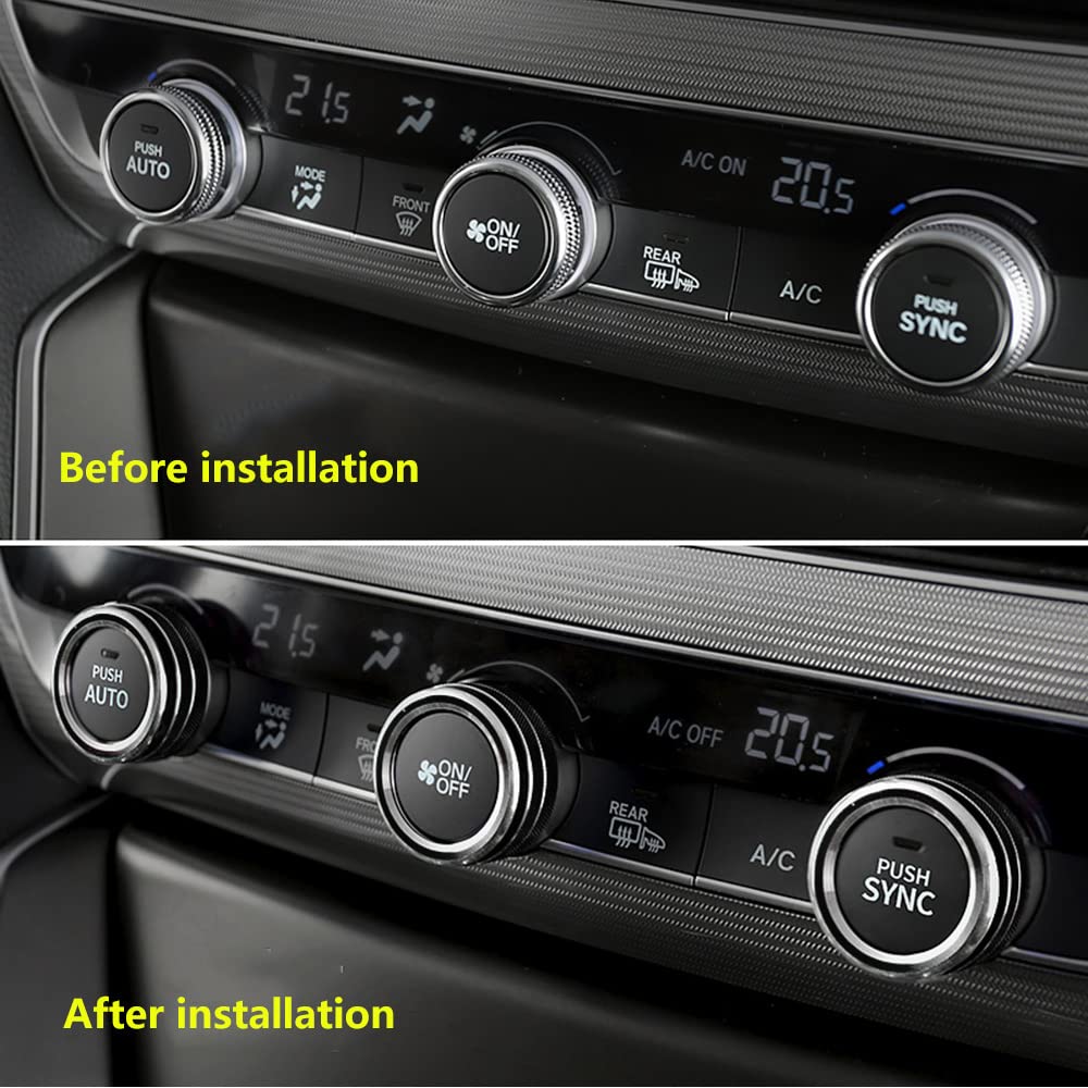5Pcs Aluminum Car Centre Console AC Air Conditioning Knob Sound Volume Knob Cover Trim Compatible with 10th Accord Sedan Sport EX EX-L LX 2018 2019 2020 2021 - Delicate Leather