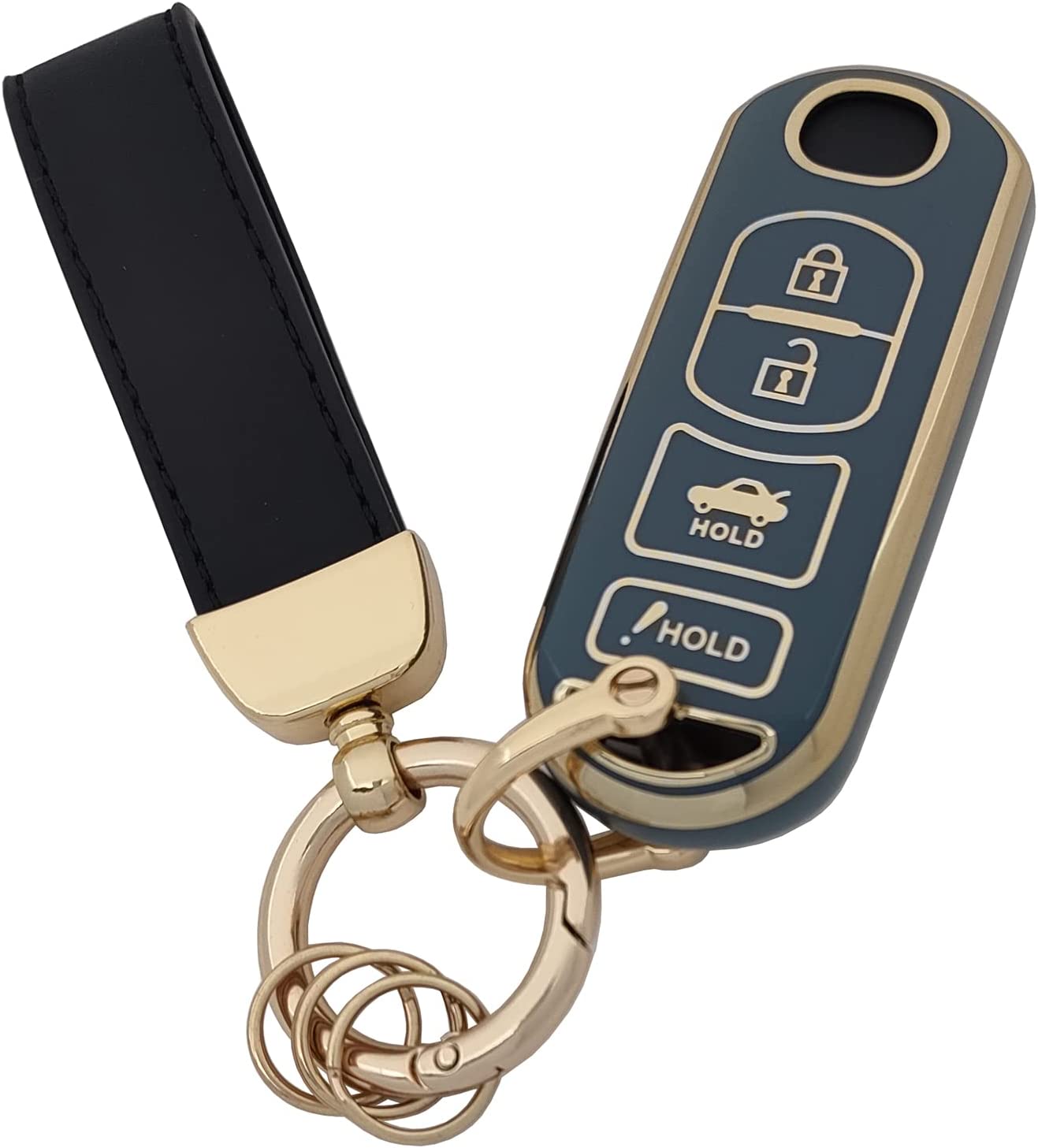 Key Fob Cover Case fit for Mazda 3 6 8 Miata MX-5 CX-3 CX-5 CX-7 CX-9 Smart Keyless Entry Key Fob - Delicate Leather