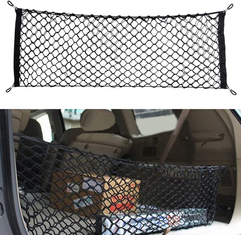 Car Rear Cargo Net, Universal Adjustable Elastic Trunk Cargo Storage Organizer Net Compatible for SUV, Truck, Storage 43.3’’ x 15.7’’ - Delicate Leather