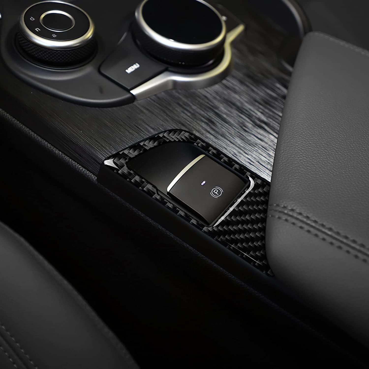 Car Electronic Handbrake Cover Trim Carbon Fiber Sticker Decal fits for Giulia 2017 2018 2019 Car Accessories - Delicate Leather