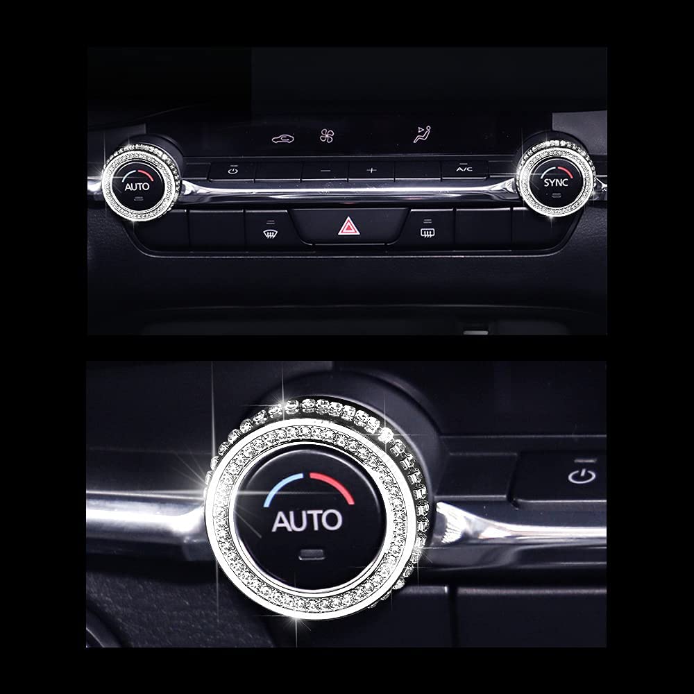 Bling Accessories 3 CX-5 CX-9 CX-30 CX5 CX9 CX30 AC Knobs Air Conditioner Decals Stickers Covers Caps Car Interior Parts Decoration Trim Men Women Zinc Alloy Crystal Silver 2 Pack - Delicate Leather