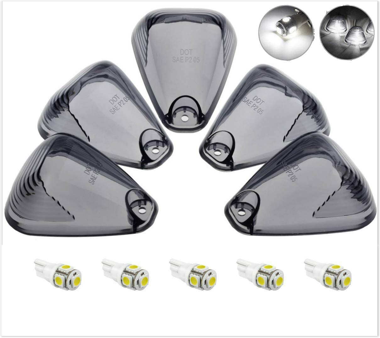 5Pcs Cab Marker Light Smoke Cover Red LED, Cab Roof Running Light, Top Marker Light Compatible with 1999-2016 Ford F150 F250 F350 F450 F550 F650 F750 E150 E250 E350 E450 Super Duty Pickup Trucks - Delicate Leather