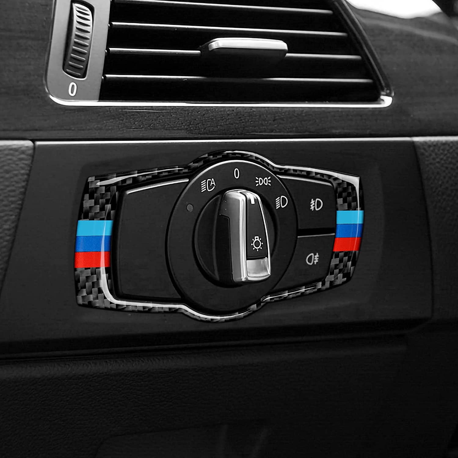 Car Headlight Switch Panel Sticker Decal Carbon Fiber Trim Cover Compatible with E90 E92 E93 2005 2006 2007 2008 2009 2010 2011 2012 Accessories - Delicate Leather