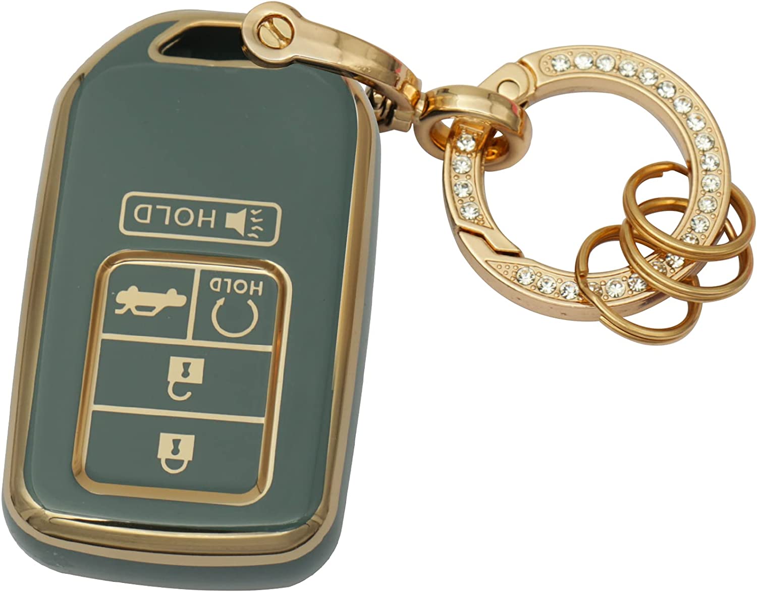 Key Fob Cover Soft 4 5 Buttons TPU Protection Key Case Shell with Fashion Gold Bling Keychain Compatible with Civic Accord Pilot CRV HRV CRZ Fit Odyssey Ridgeline JED Crosstour