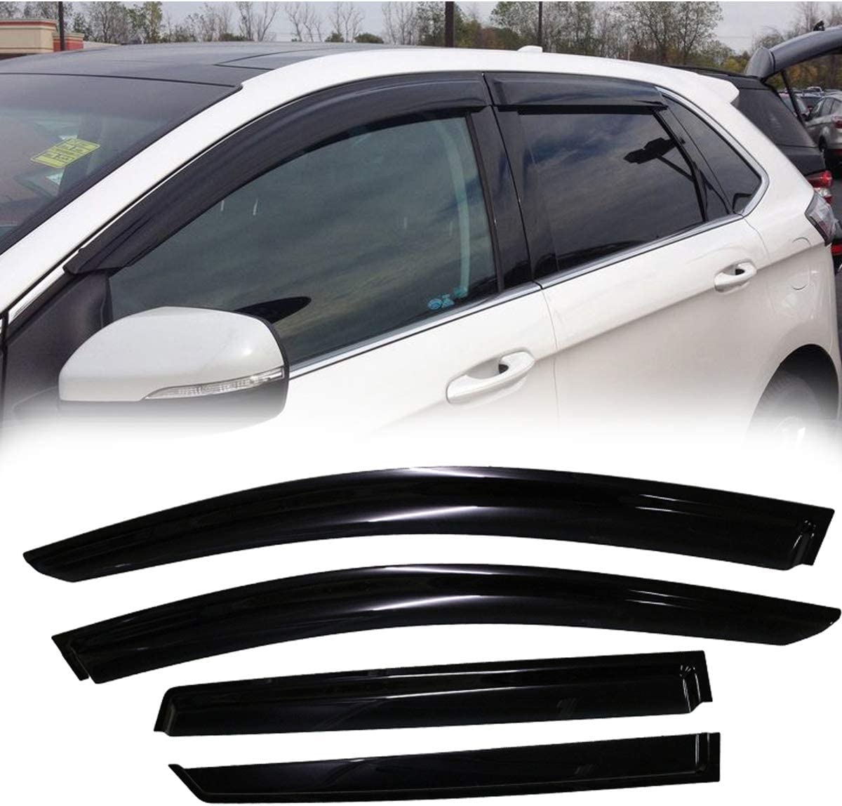 Original Side Window Wind Deflector, 4pcs Outside Mount Tape-On Nice Rain Guards Set, Vent Visor fit for 2015-2022 Ford Edge FD4P04 - Delicate Leather